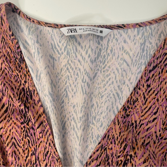 Zara Printed Mini Dress Pink Black Elastic Empire Waist Flowy Large - Picture 4 of 6